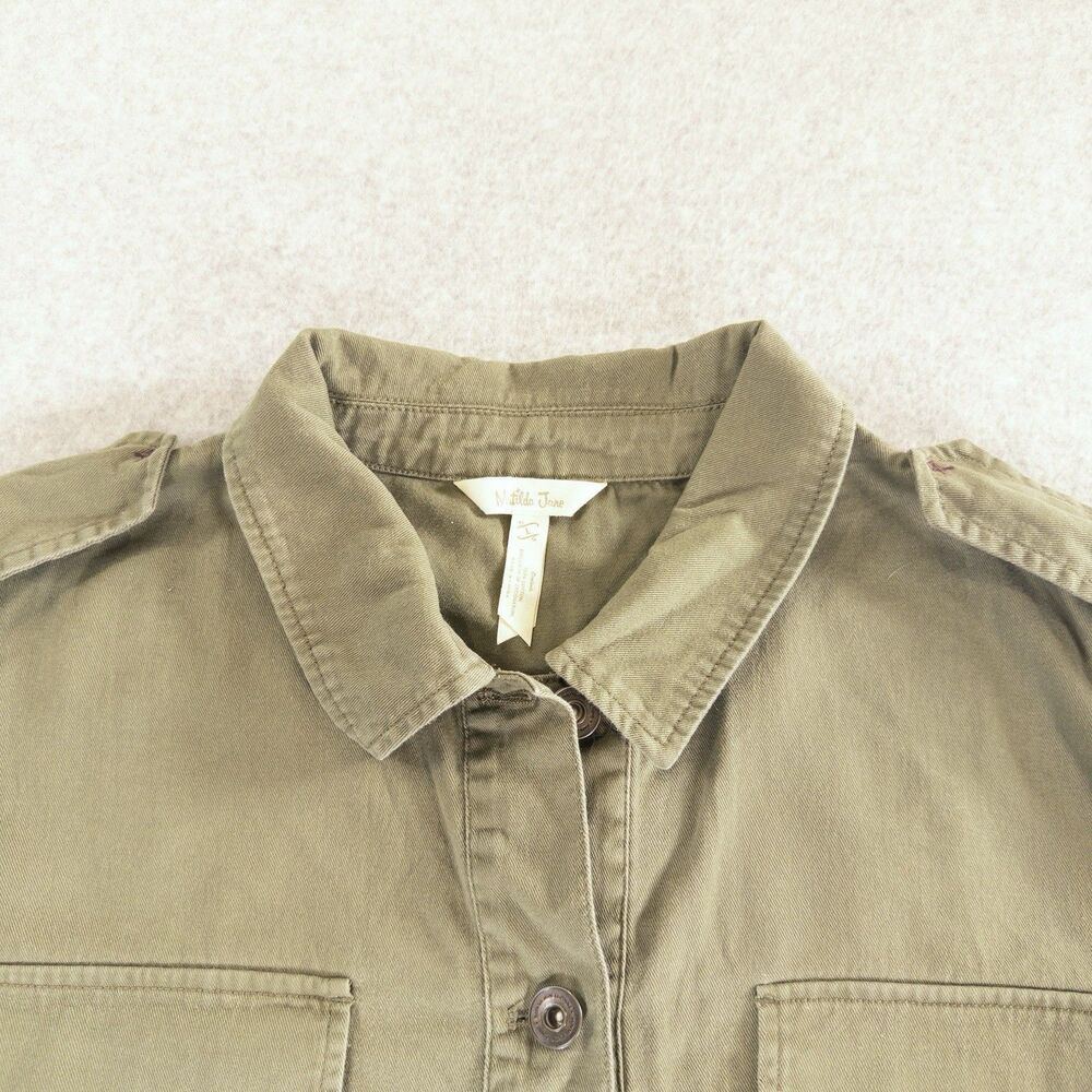 Matilda Jane Military Jacket Green Patchwork Ruffle Boho Peplum Fringe Shacket L - Picture 3 of 11